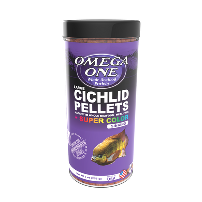 Omega One Super Color Cichlid Sinking Pellet Fish Food Large Pellets 9 oz 698220854314