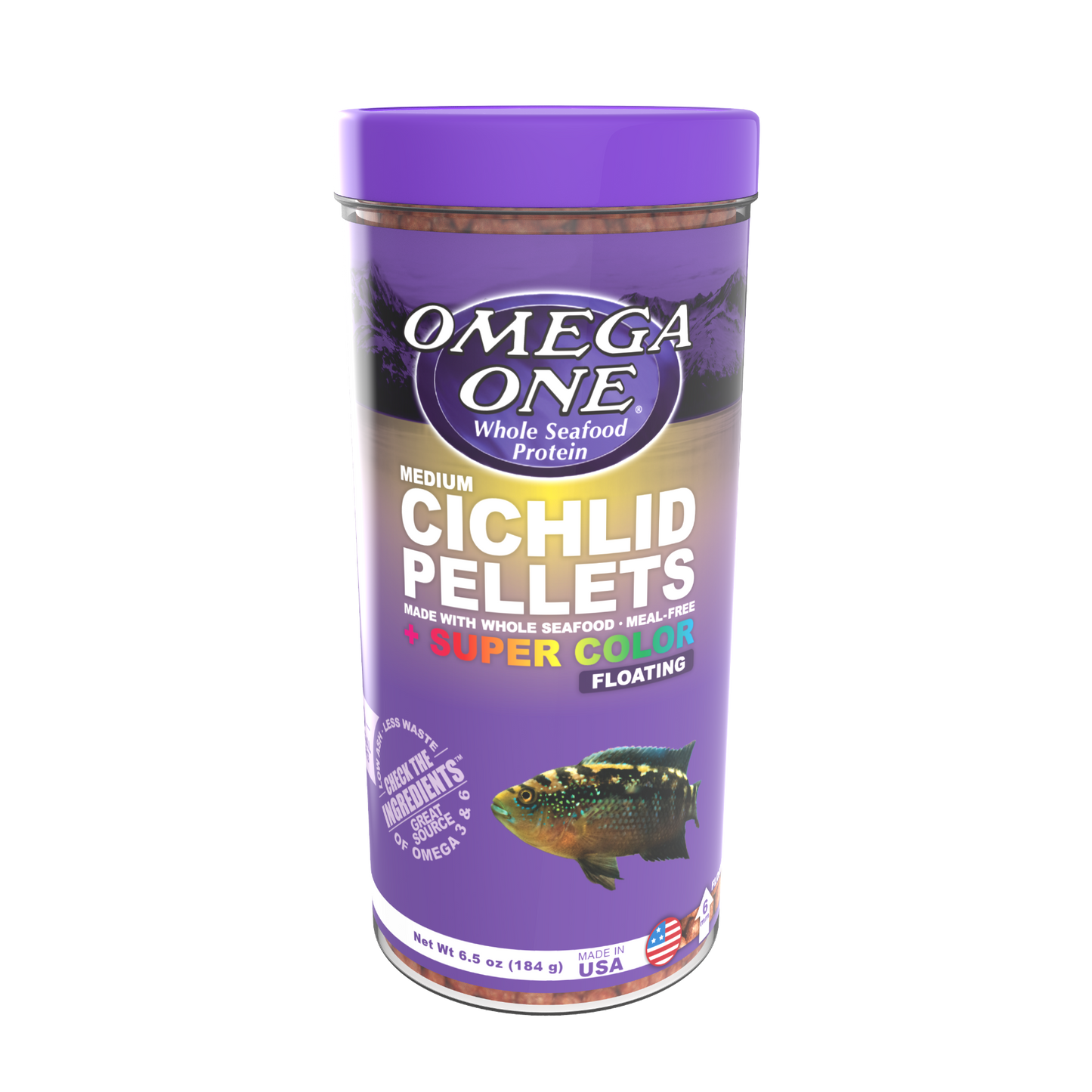Omega One Cichlid Floating Pellet Fish Food Medium Pellets 6.5 oz 698220034310