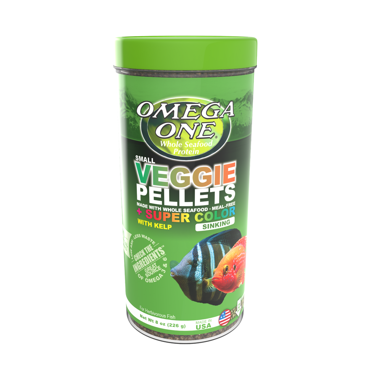 Omega One Super Color Veggie Sinking Pellet W/Kelp Small Fish Food Small Pellets 8 oz 698220834217