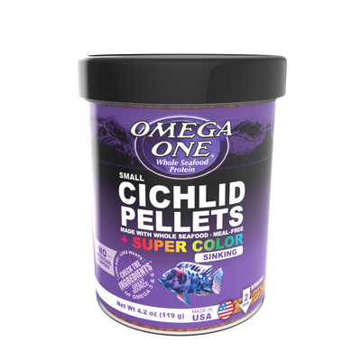 Omega One Super Color Cichlid Sinking Pellet Fish Food Small Pellets 4.2 oz 698220833319