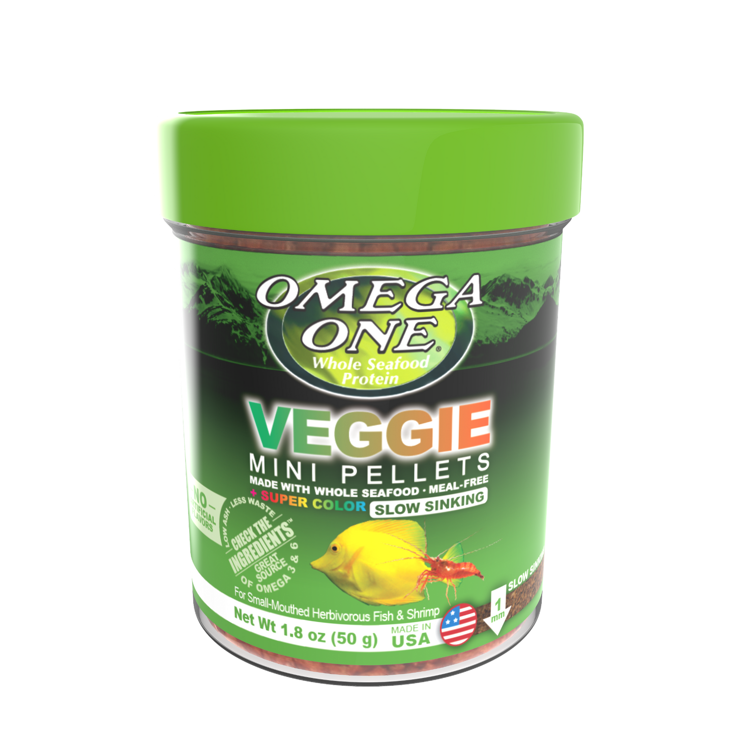 Omega One Super Color Veggie Slow Sinking Mini Pellet Fish Food Mini Pellets 1.8 oz 698220612211
