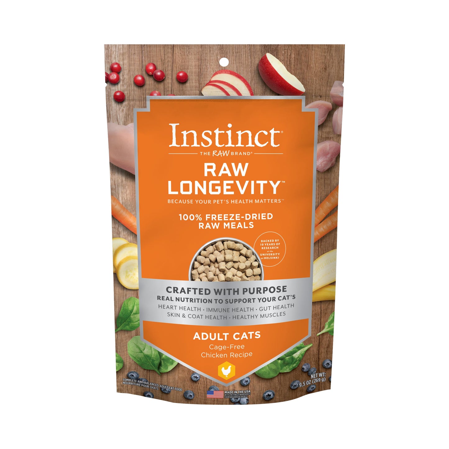 Instinct Raw Longevity 100% Freeze Dried Cage-Free Chicken Cat 9.5 oz
