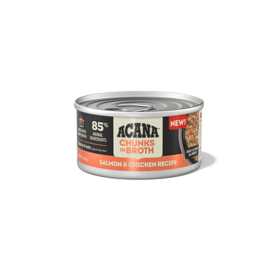 Acana Chunks in Broth Canned Cat Food Salmon & Chicken 24ea/3 oz 064992724504
