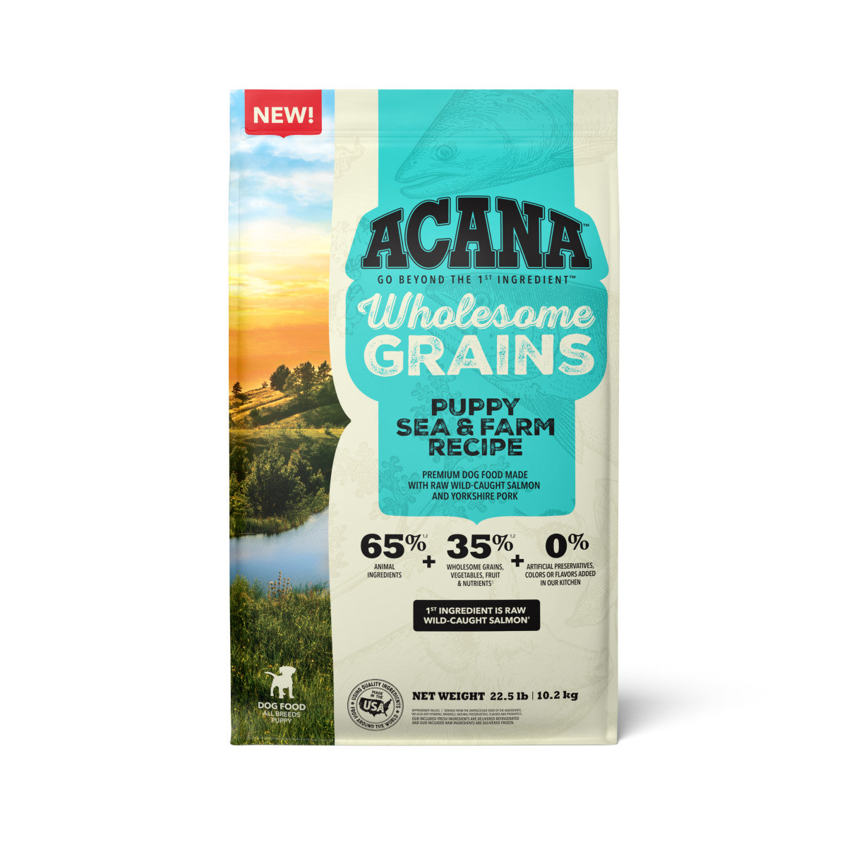 Acana Wholesome Grains Sea & Farm Dry Puppy Food Salmon & Pork 22.5 lb 064992724467