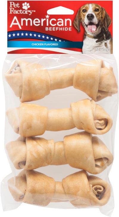 Pet Factory American Beefhide Chicken Flavored Bones 4-5" 4 pack 949181