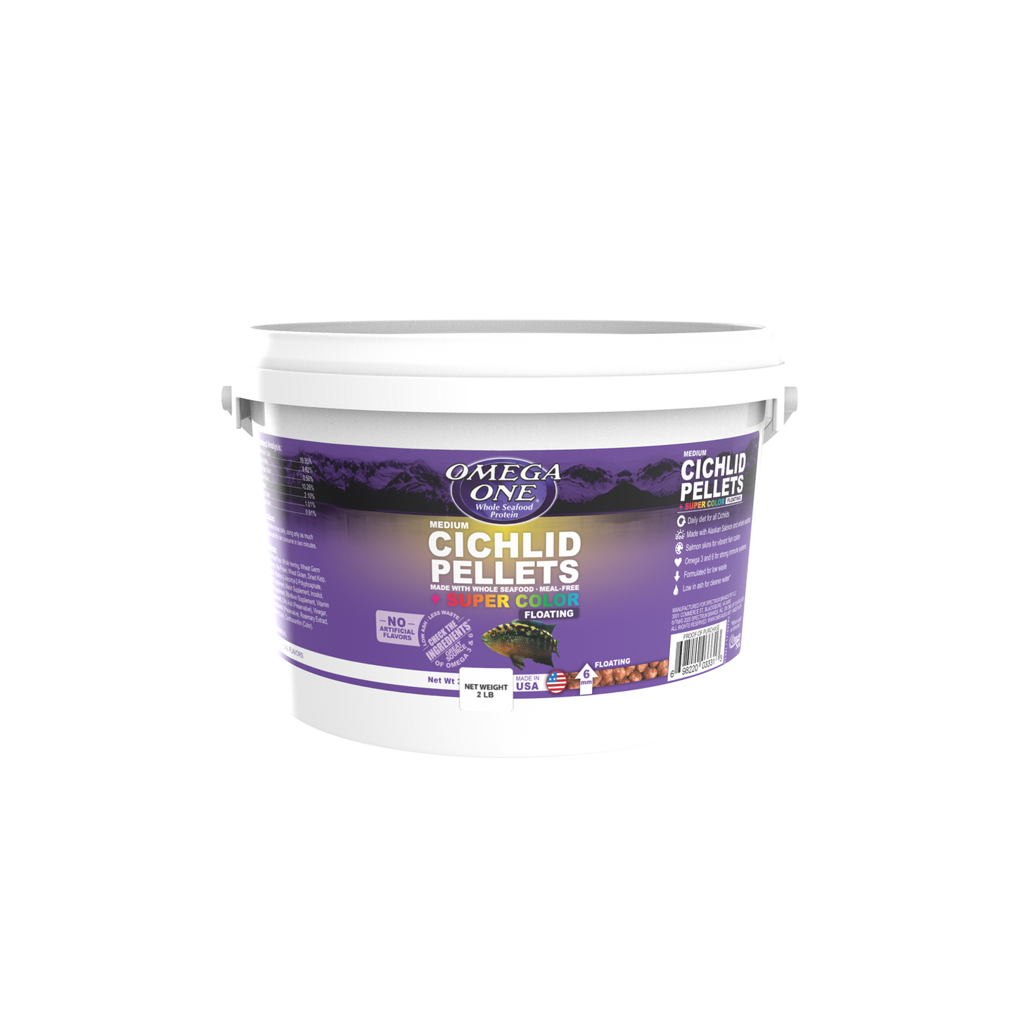 Omega One Cichlid Floating Pellet Fish Food Medium Pellets 2 lb 698220037311