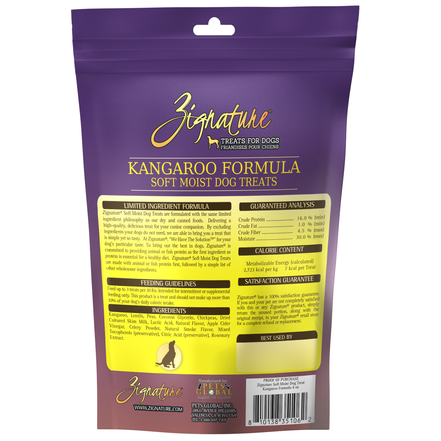 Zignature Kangaroo Soft Moist Treats For Dog 4 oz