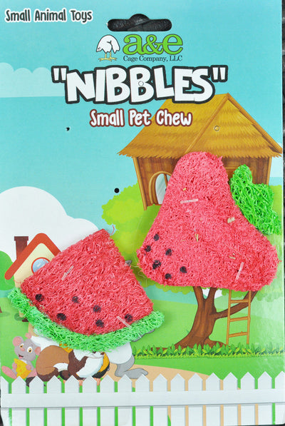 A & E Cages Nibbles Small Animal Loofah Chew Toy Strawberry & Watermelon Slice