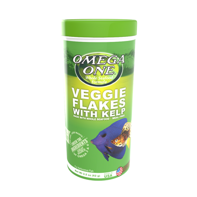 Omega One Veggie Flakes w/Kelp Fish Food 2.2 oz 698220914216