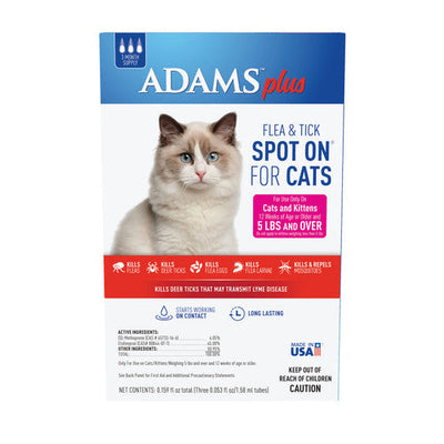 Adams Plus Flea & Tick Spot On for Cats Kittens Over 5 lbs - Cat