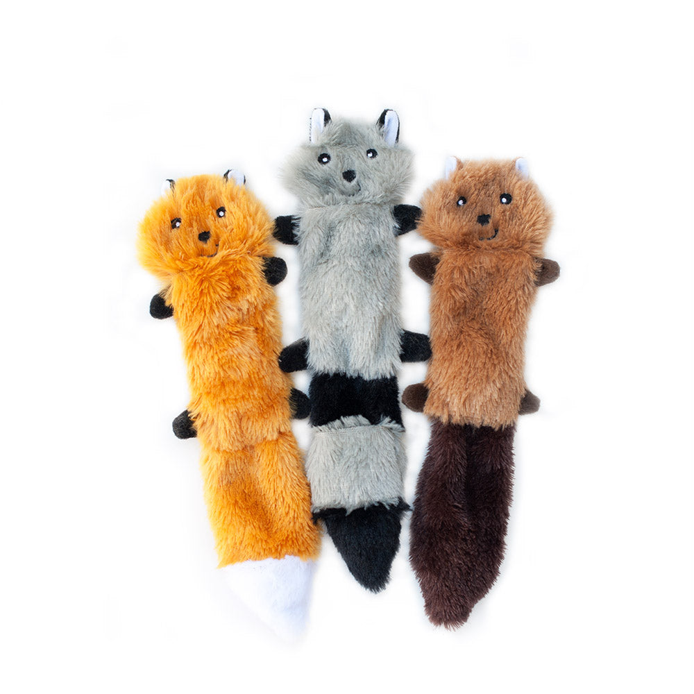 ZippyPaws Skinny Peltz Dog Toy Fox, Raccoon, Squirrel Small, 3 pk 855736003586