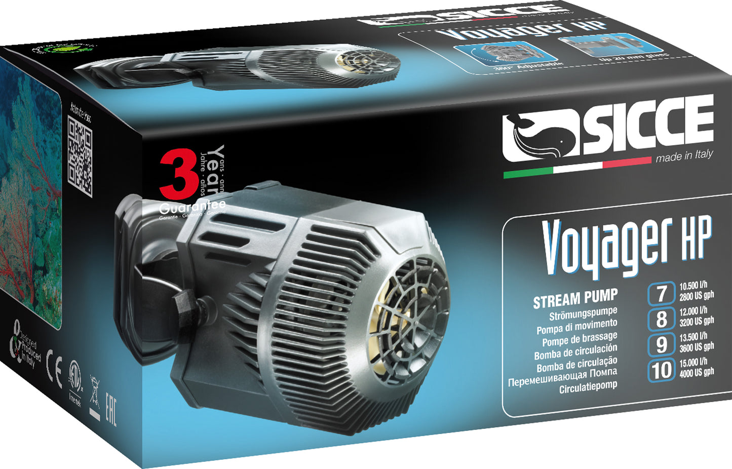 Sicce VOYAGER HP (High Pressure) 9 Stream Pump - 3600 GPH 8011469950838