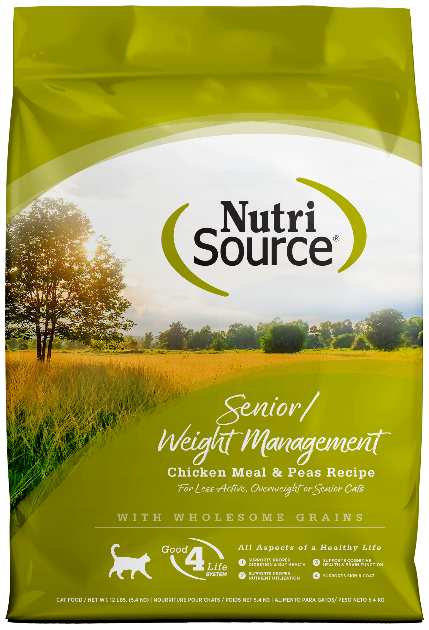 NutriSource Senior Weight Management Dry Cat Food Chicken Meal & Peas 12 lb 073893280224