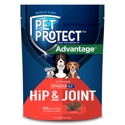 Elanco Pet Protect Advantage Hip & Joint Dog Supplement Chicken 60 ct 727804001445