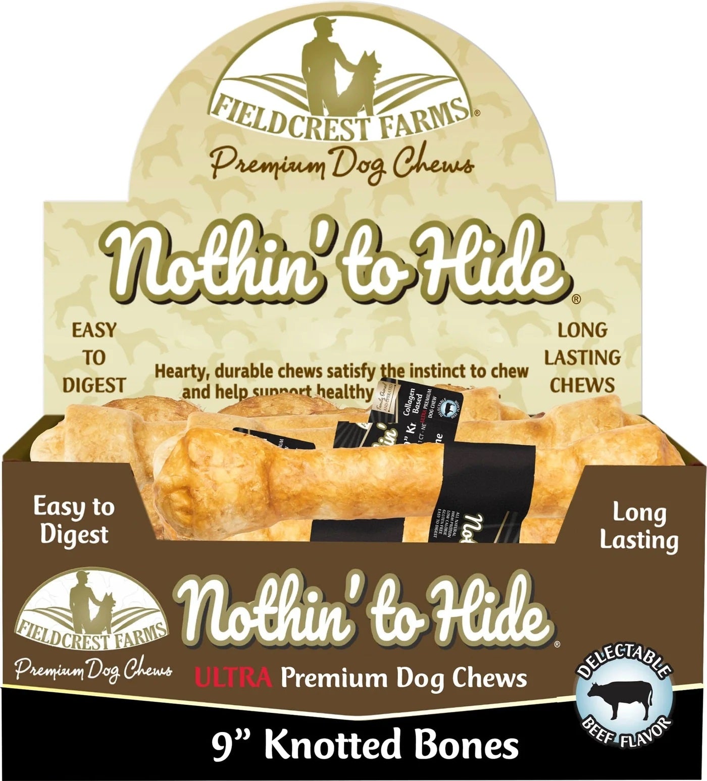 Fieldcrest Farms Nothin' To Hide Ultra Knotted Bone Dog Treat Beef 14ea/9 in 810002633072