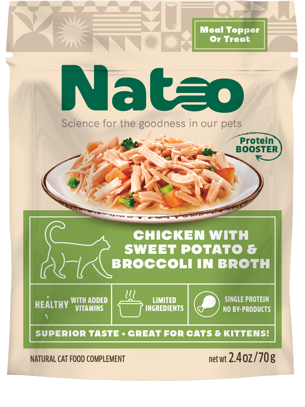 Natoo Meal Topper for Cats Chicken, Sweet Potato, Broccoli in Broth 20ea/2.4 oz 850039634260