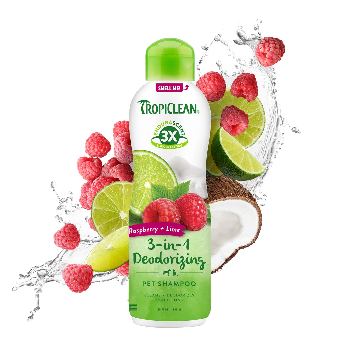 TropiClean EnduraScent Raspberry Lime Deodorizing Dog Shampoo 20 oz 645095006836