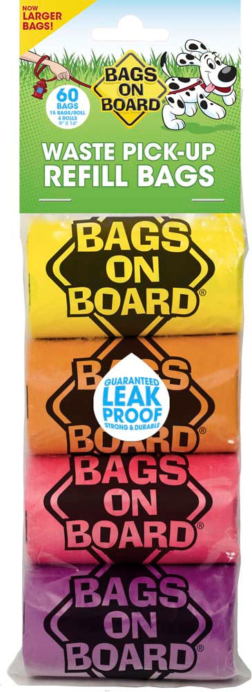 Bags on Board Waste Pick-up Bags Refill Yellow, Pink, Purple, Blue 60 Count