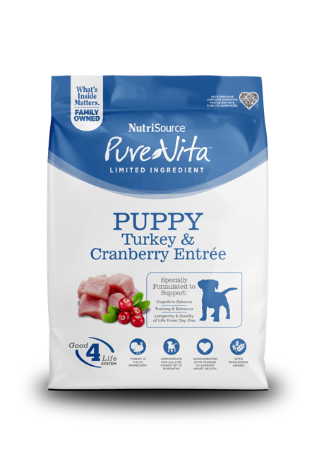 NutriSource Pure Vita LID Dry Puppy Food Turkey & Cranberry 12 lb 073893179276