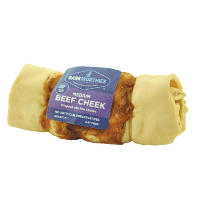 Barkworthies Beef Cheek Roll Wrapped w/ Chicken Dog Treat Medium 840139122927