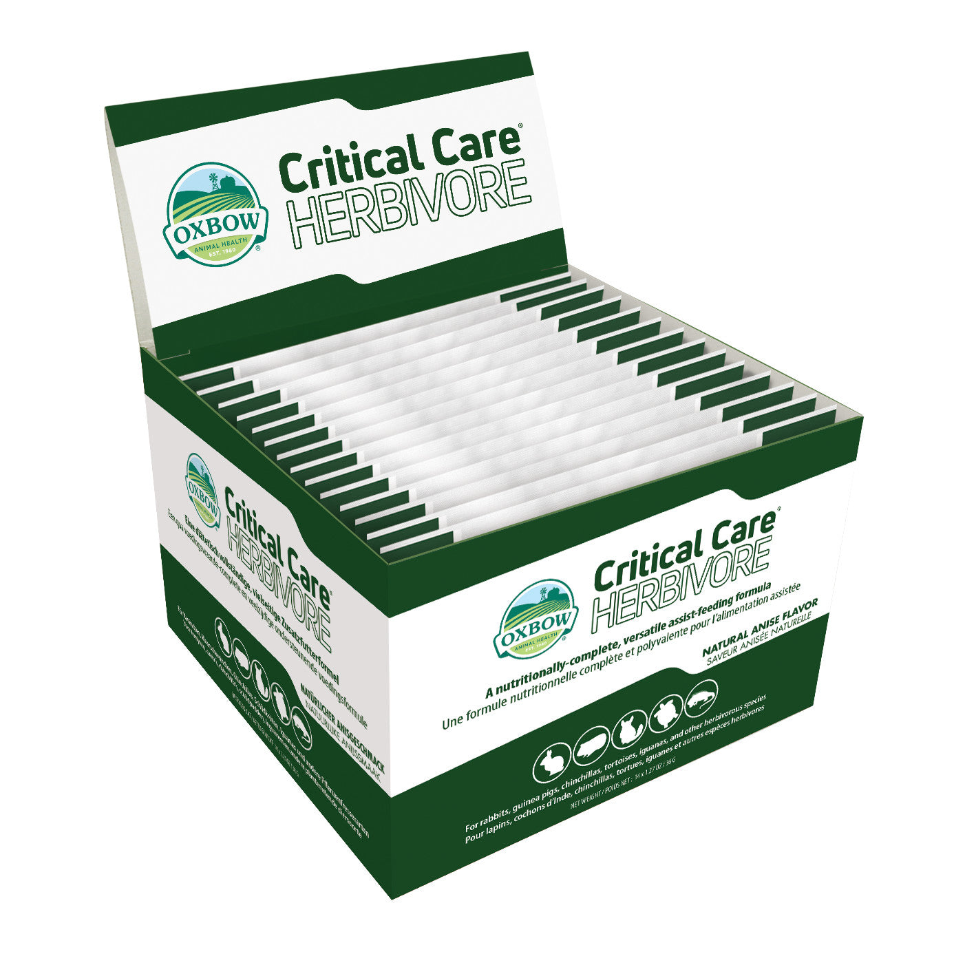 Oxbow Animal Health Critical Care Herbivore Feeding Formula Counter Display 36g Anise 14 pk, 1.27 oz 744845701172