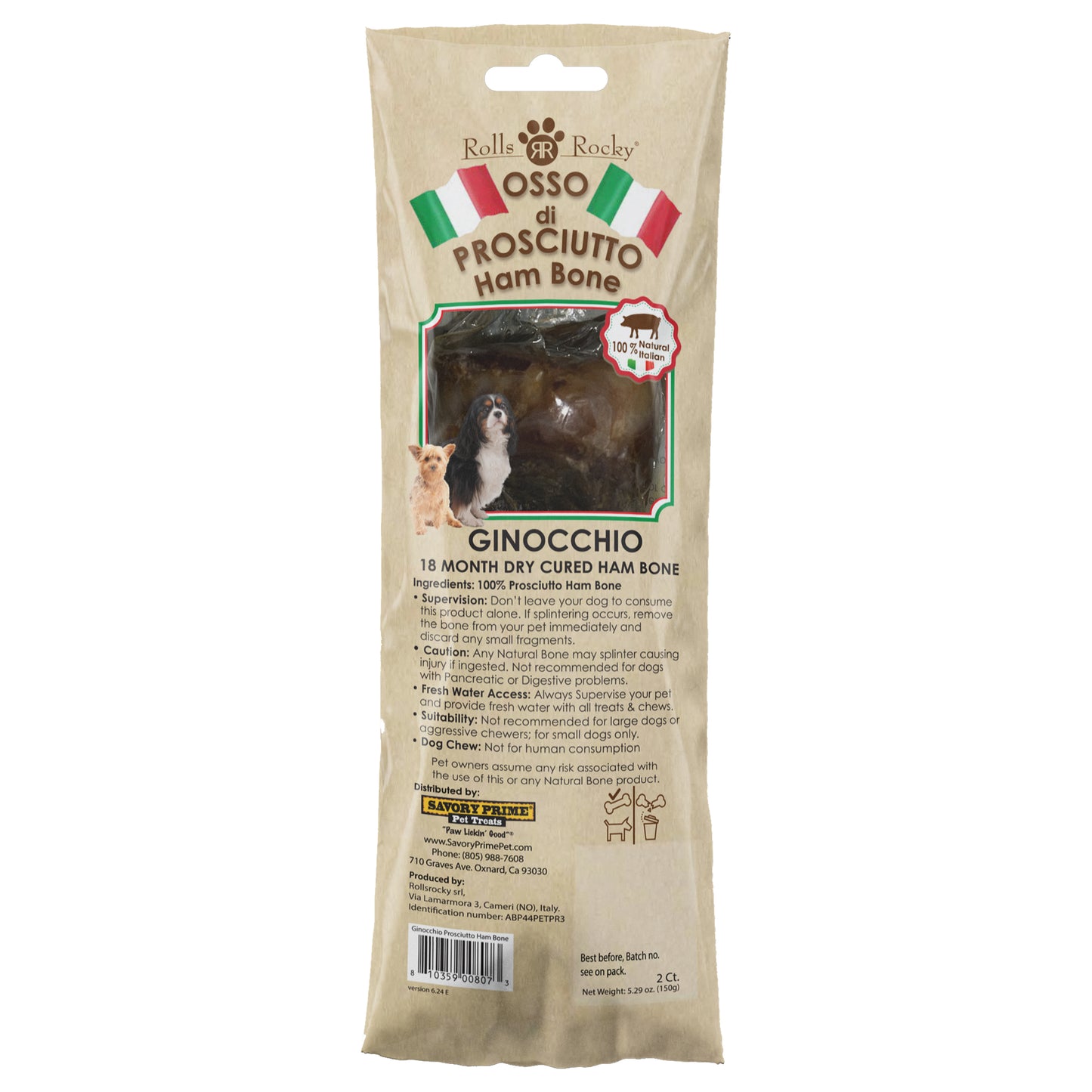 Savory Prime Rolls Rocky Osso di Prosciutto Ham Bone for Dogs Prosciutto Large 810359008042