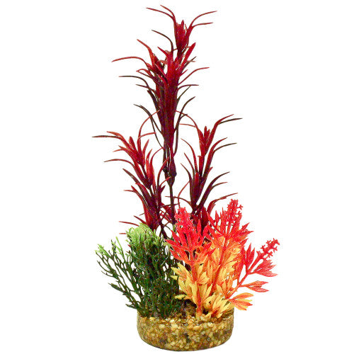 Blue Ribbon ColorBurst Florals Gravel Base Sea Grass Bouquet Plant Red 7.5 in - Aquarium