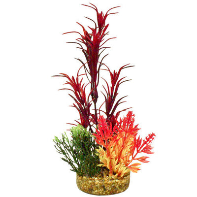Blue Ribbon ColorBurst Florals Gravel Base Sea Grass Bouquet Plant Red 7.5 in - Aquarium