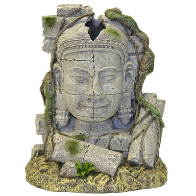 Blue Ribbon Exotic Environment Ancient Stone Head Ruin Bubbler Aquarium Statue Grey 7 in