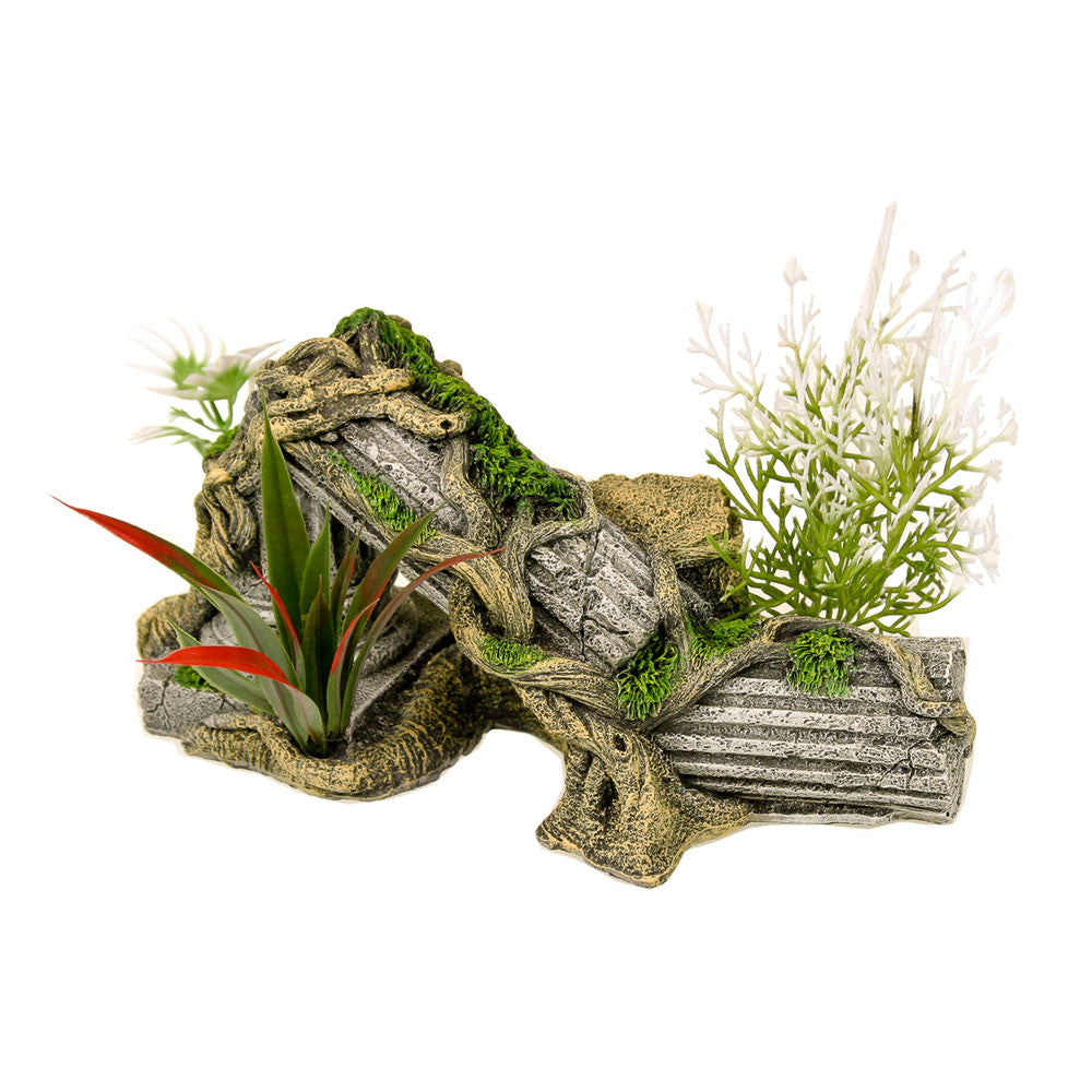 Blue Ribbon Exotic Environments Ancient Column Ruins Aquarium Ornament with Plants Multi-Color 7 in