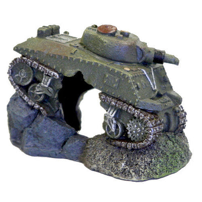 Blue Ribbon Exotic Environments Army Tank Aquarium Ornament with Cave Green 2.5