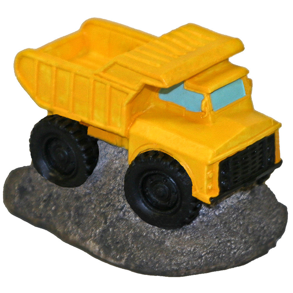 Blue Ribbon Exotic Environments Dump Truck Aquarium Ornament Bright Yellow 2 in Pint