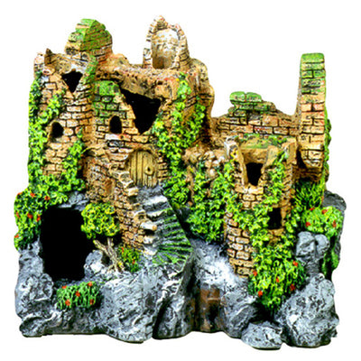 Blue Ribbon Exotic Environments Forgotten Ruins Crumbling Castle Aquarium Ornament Brown, Green, Grey 7 in