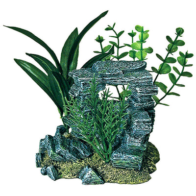 Blue Ribbon Exotic Environments Rock Arch Aquarium Ornament with Plants Grey/Green 5.5in SM