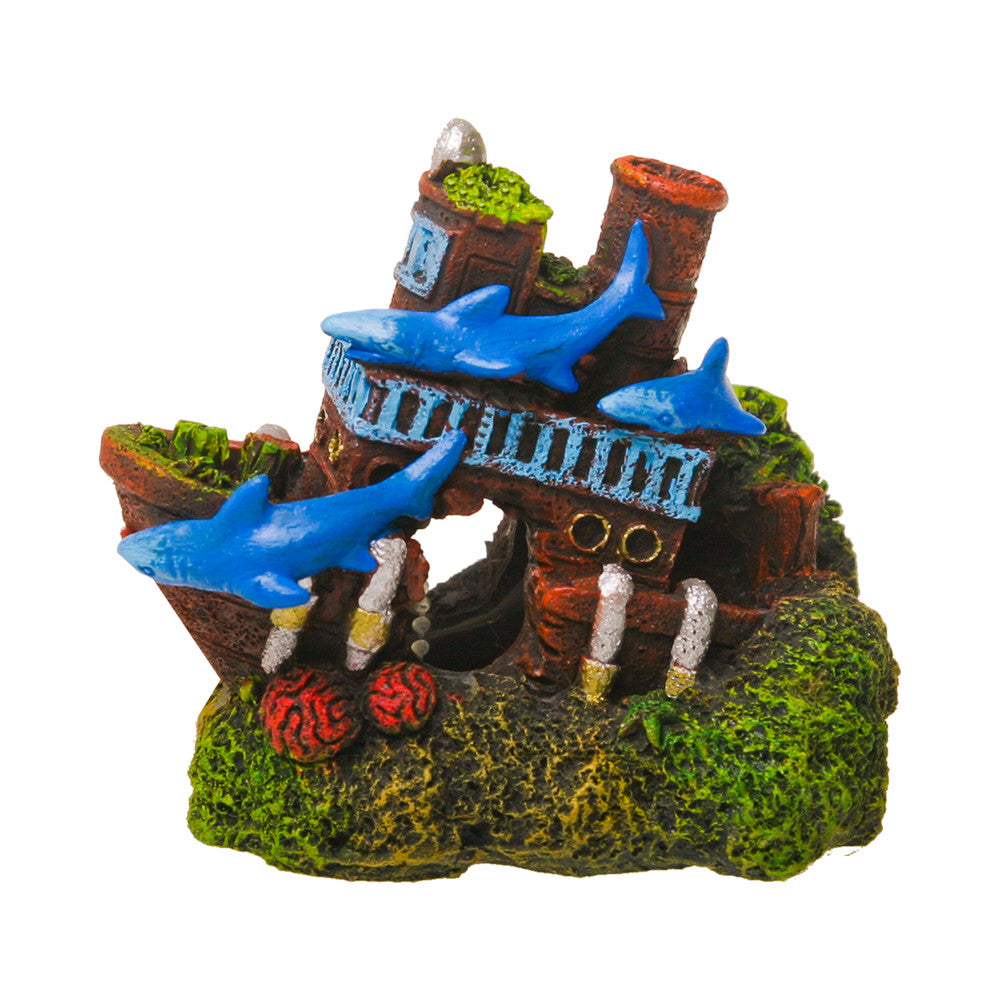 Blue Ribbon Exotic Environments Shark Shipwreck Aquarium Ornament Multi-Color 2.75 in
