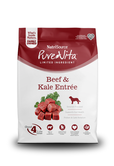 NutriSource PureVita LID Dry Dog Food Beef & Kale 12 lb 073893179238