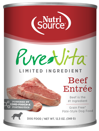 NutriSource PureVita LID Pate Grain Free Wet Dog Food Beef Entrée 12ea/12.3 oz 073893061076