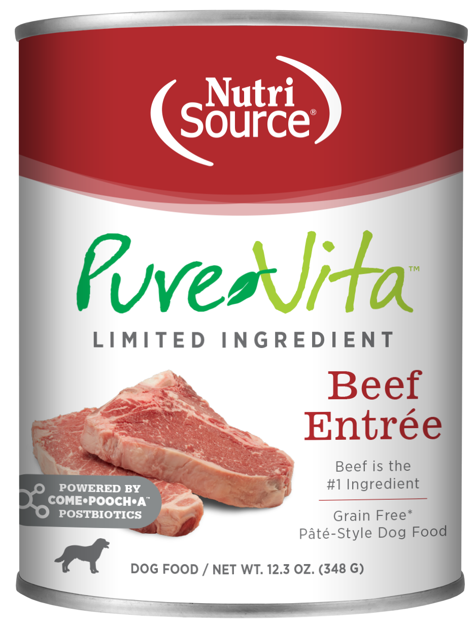 NutriSource PureVita LID Pate Grain Free Wet Dog Food Beef Entrée 12ea/12.3 oz 073893061076