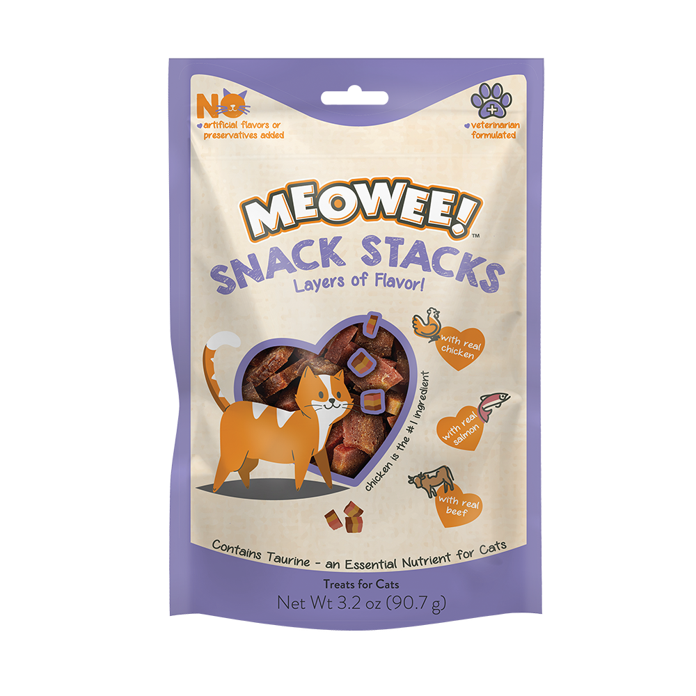 Meowee! Snack Stacks Cat Treat Real Chicken, Real Salmon & Real Beef 3.2 oz 615650000739