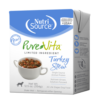 NutriSource PureVita LID Wet Dog Food Turkey Stew 12ea/12.5 oz 073893962076