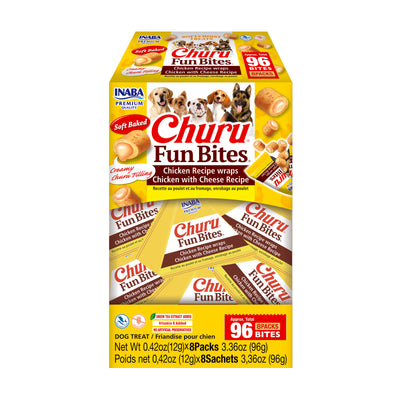 INABA Churu Fun Bites Chicken Wraps Dog Treats Chicken w/Cheese 0.42 oz, 8 pk 810100851446