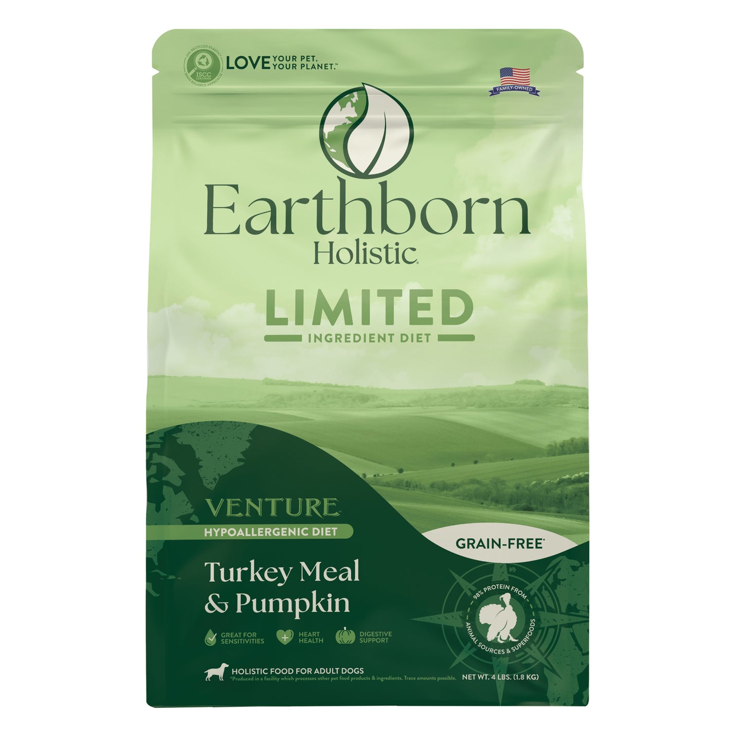 Earthborn Holistic Venture Limited Ingredient Diet Grain-Free Dry Dog Food Turkey Meal & Pumpkin 4 lb 034846540710