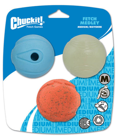 Chuckit! Fetch Medley Balls Dog Toy Assortment 1 Multi - Color 3pk MD