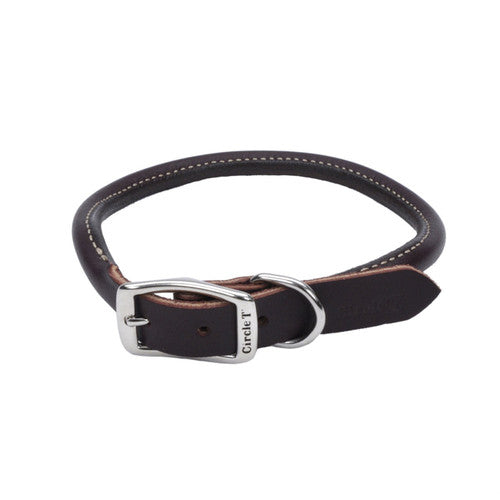 Circle T Latigo Leather Round Dog Collar Brown 3/4 in x 18