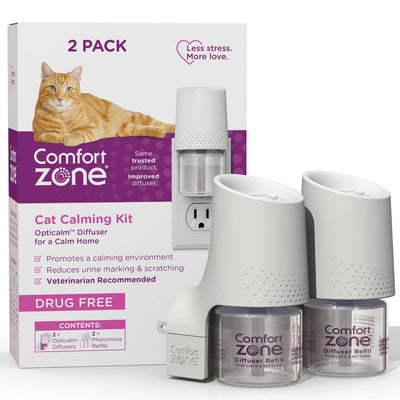 Comfort Zone Cat Calming Diffuser Kit, Cat Pheromone, 2 Diffusers and 2-1.62 fl ox (48mL) Refills, New Formula