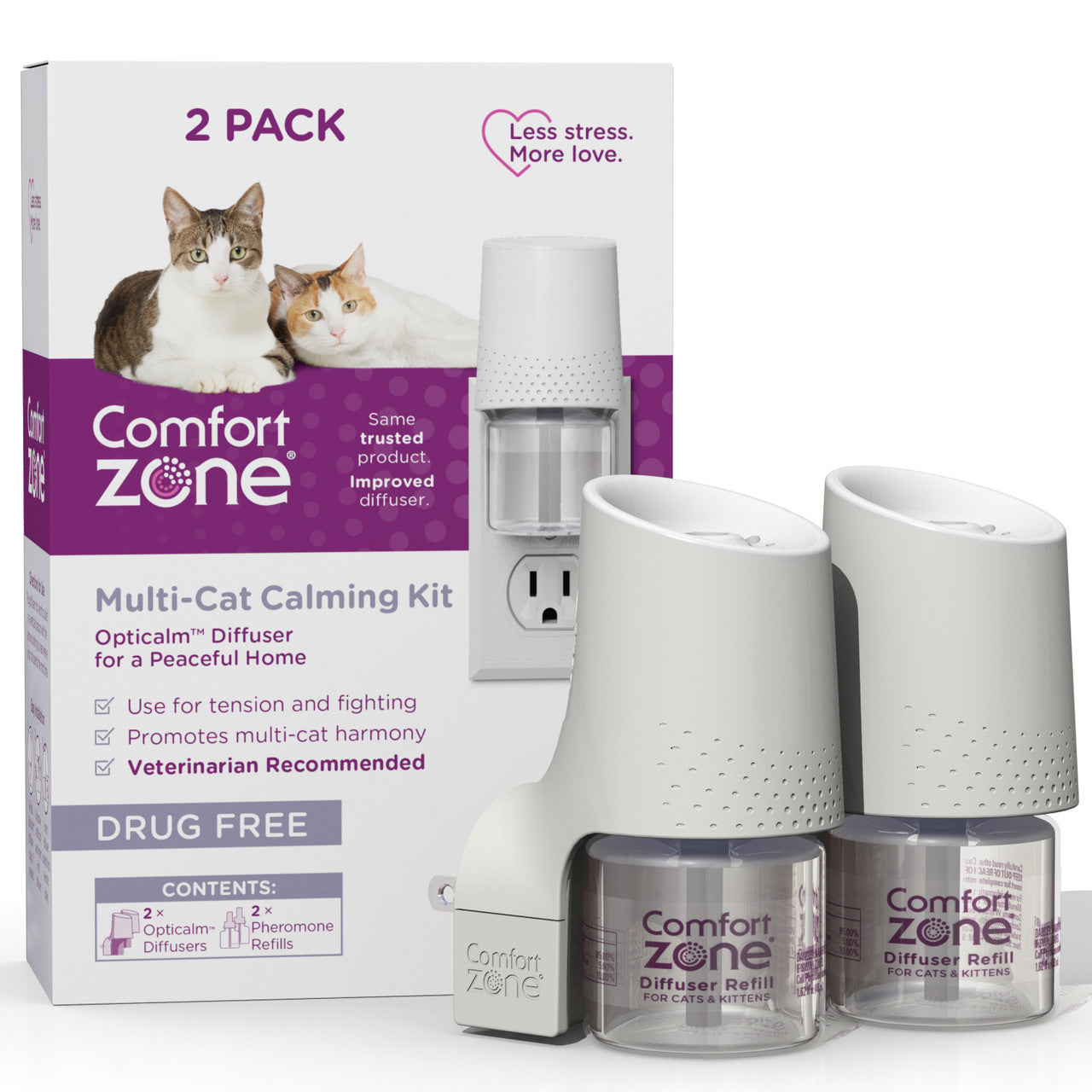 Comfort Zone MultiCat Calming Diffuser Kit, Cat Pheromones, 2 Pack Diffuser Kit, New Formula