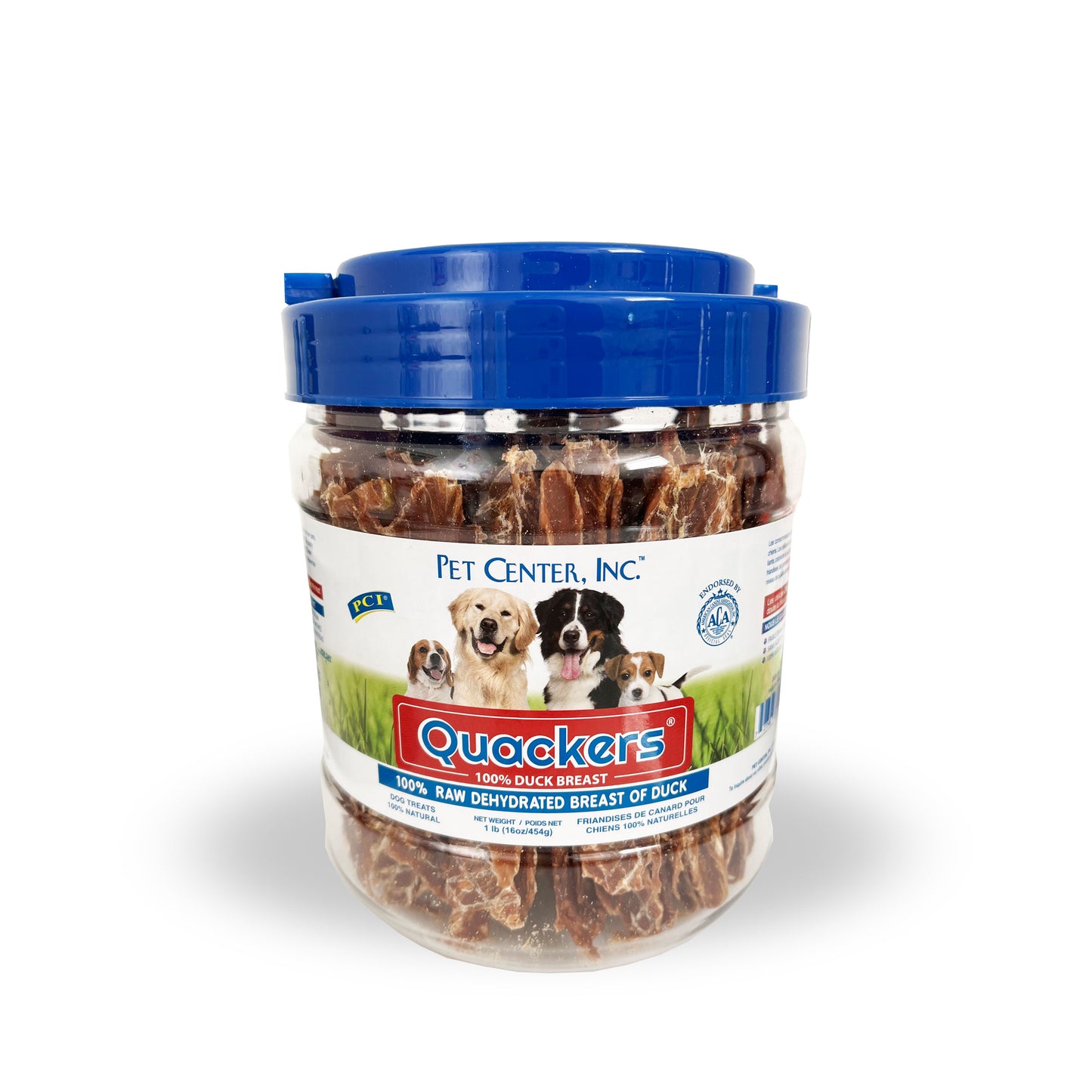 Pet Center Quackers Dog Treat Duck Breast 1Lb Canister 727348331169
