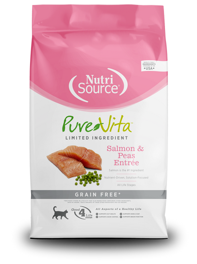 NutriSource PureVita LID Grain Free Dry Cat Food Salmon & Peas Entrée 4 lb 073893470045