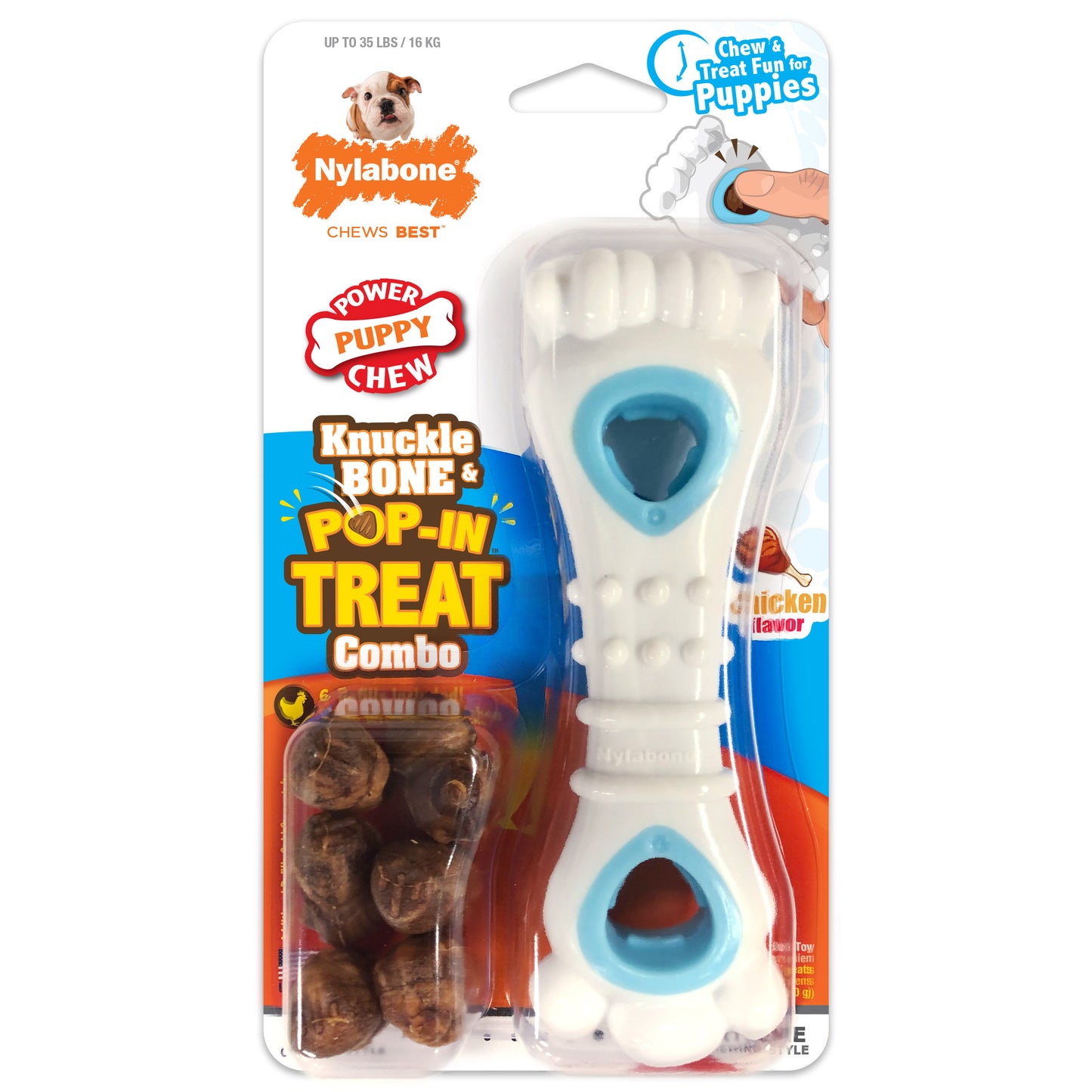 Nylabone Puppy Power Chew Knuckle Bone Pop-In Treat Toy & Treat Combo Chicken Medium (1 ct) 018214852674