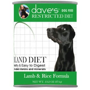 Daveās Dog Grain Free Restricted Bland Diet Lamb & Rice 13.2oz {L + x} C=12
